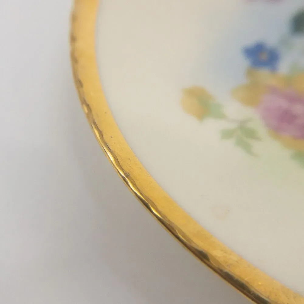 Tolpin Art Studios Teacup Saucer Flowers Pink Yellow Blue Gold Gilt Hand Painted